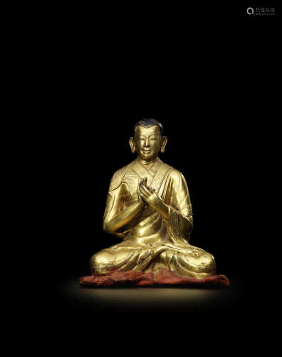 西藏 十五/十六世纪 铜鎏金喇嘛像
