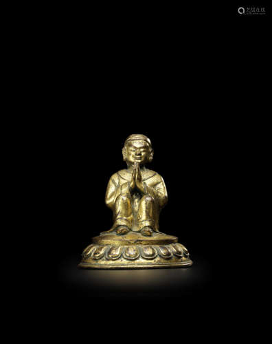 西藏 约十五世纪 铜鎏金大成就者索喀利卡像