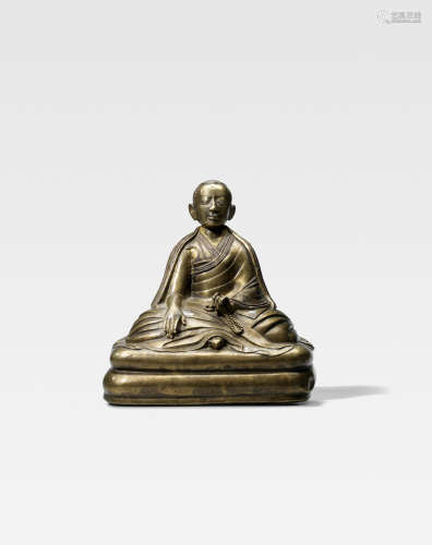 西藏 十四/十五世纪 错银错红铜噶举喇嘛铜像
