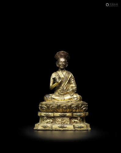 西藏 约十四世纪 铜鎏金竹巴或直贡噶举喇嘛像