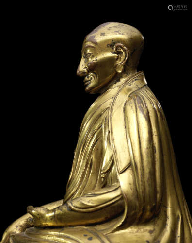 西藏 十七世纪 铜鎏金一世班禅喇嘛罗桑却吉坚赞像
