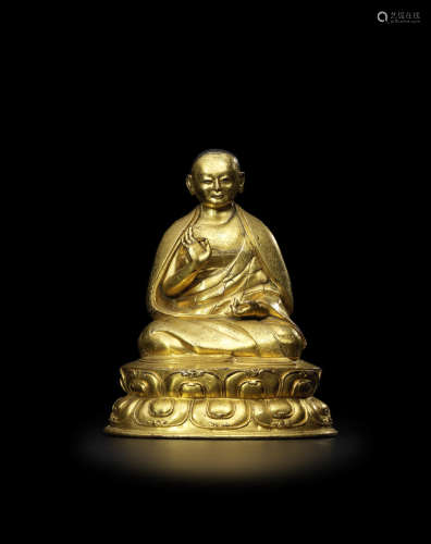西藏 十六世纪晚期至十七世纪 铜鎏金喇嘛像