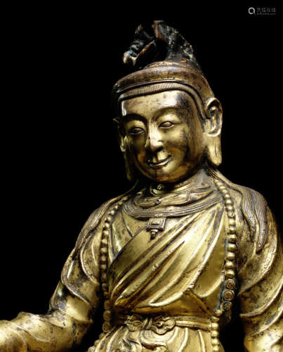 西藏 十八世纪 铜鎏金藏王像，或为松赞干布