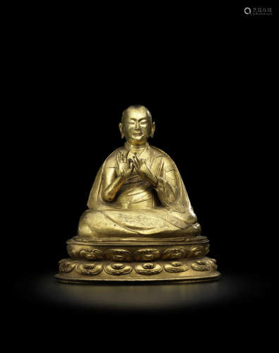 西藏 十六世纪晚期至十七世纪 铜鎏金罗登谢洛像