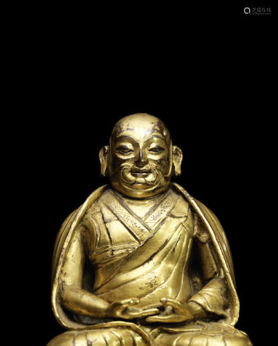 西藏 约十七世纪 铜鎏金喇嘛像
