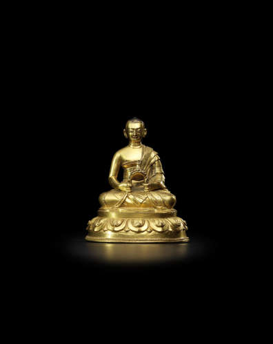 西藏 十六世纪 铜鎏金罗怙罗像