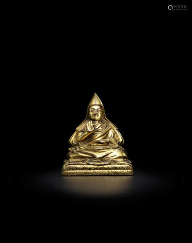 西藏 十八世纪 铜鎏金格鲁喇嘛像