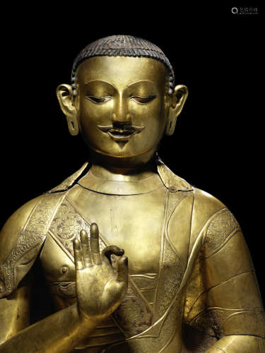 西藏 约十七世纪 铜鎏金锤迭真人尺寸瑜珈修士像