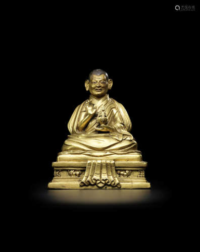 西藏 约十九世纪 铜鎏金喇嘛像