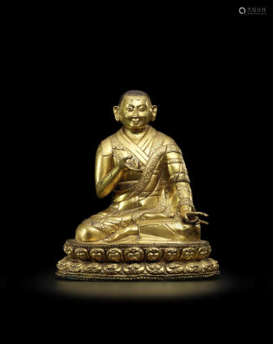西藏 约十七世纪 铜鎏金锤迭那札嘉普巴索郎培像