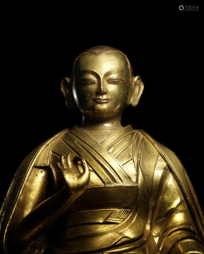 清朝 十七世纪 铜鎏金格鲁喇嘛像