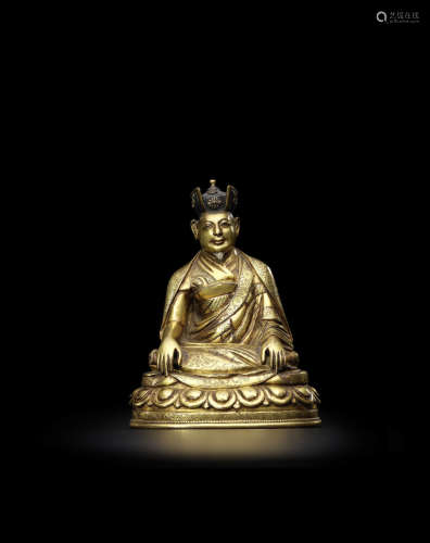 西藏 十六世纪 铜鎏金二世噶玛巴噶玛巴西像