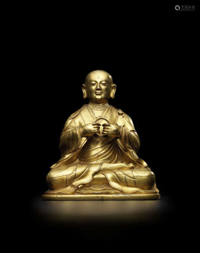 西藏 十六/十七世纪 铜鎏金迦里迦像