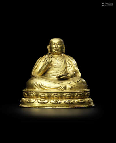西藏 十六世纪晚期至十七世纪 铜鎏金二世达赖喇嘛根敦嘉措像