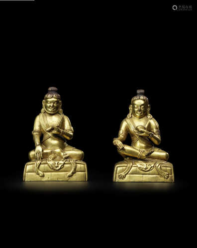 西藏 十八世纪 铜鎏金帝洛巴与那洛巴像两尊