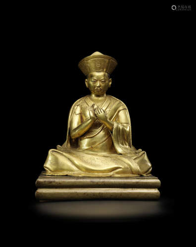 不丹 十七世纪晚期/十八世纪 铜鎏金四世不丹朱第悉丹增拉布杰像