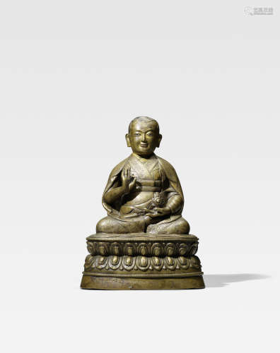 西藏 十五/十六世纪 铜错银仙通秋巴像