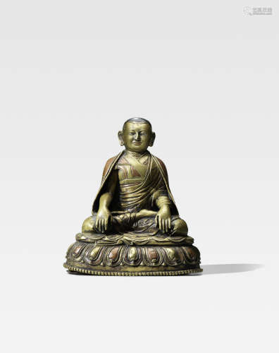 江孜 西藏 十五世纪 错银错红铜夏鲁巴桑杰巴藏铜像