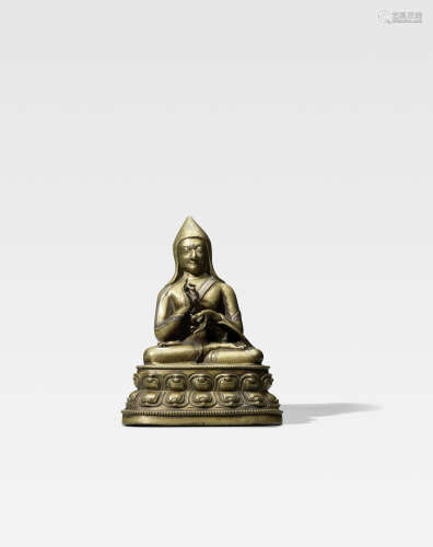 西藏 十四世纪 铜错银班智达像