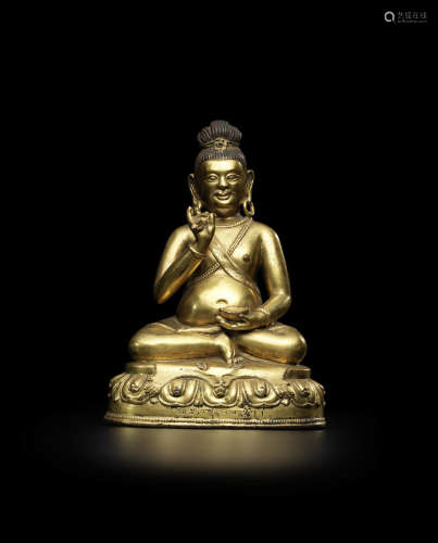 西藏 十六世纪 铜鎏金藏纽赫鲁加像