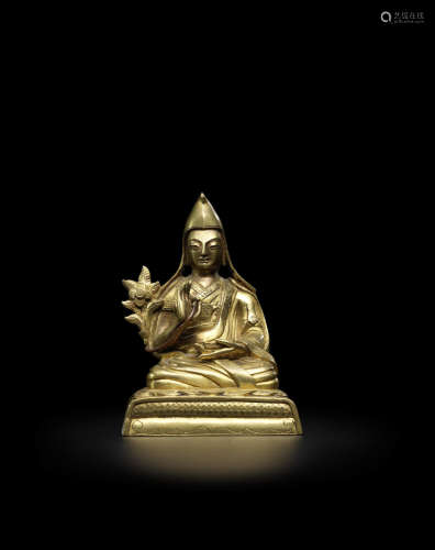 清朝 十八世纪 铜鎏金七世达赖喇嘛格桑嘉措像