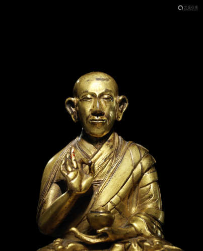 西藏 十七世纪 铜鎏金二世班禅喇嘛罗桑意希像