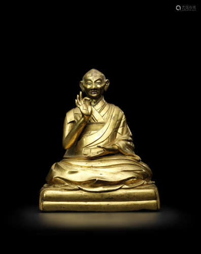 西藏 十七世纪 铜鎏金一世班禅喇嘛罗桑却吉坚赞像