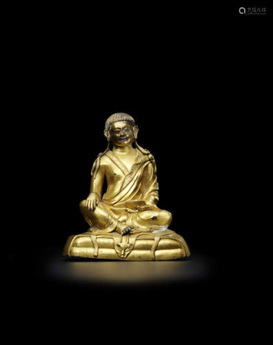 西藏 十八世纪 铜鎏金密勒日巴像