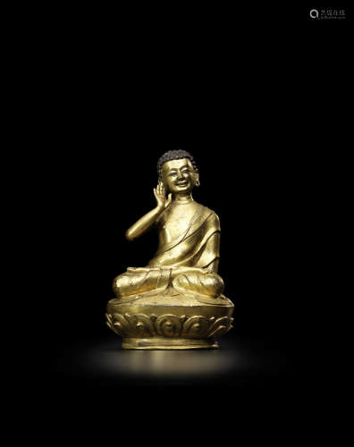 西藏 十八世纪 铜鎏金密勒日巴像