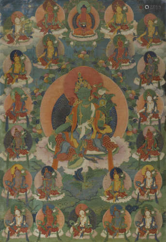 西藏 十八世纪 二十一度母唐卡