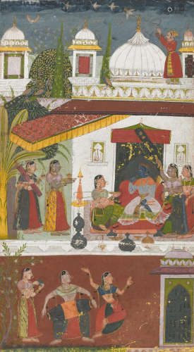 AN ILLUSTRATION FROM A RAGAMALA SERIES: BHAIRAVA RAGA MEWAR, CIRCA 1695