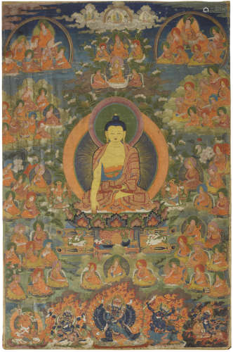 藏中 十八世纪 释迦牟尼与道次第传承唐卡