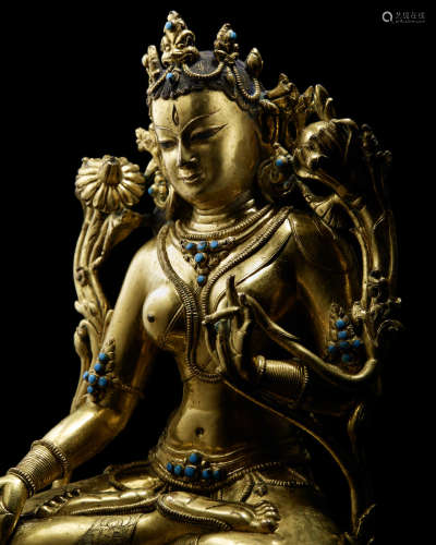 西藏 约十五世纪 铜鎏金度母像
