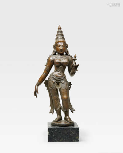 A LARGE COPPER ALLOY FIGURE OF BHUDEVI SOUTH INDIA, 16TH/17TH CENTURY