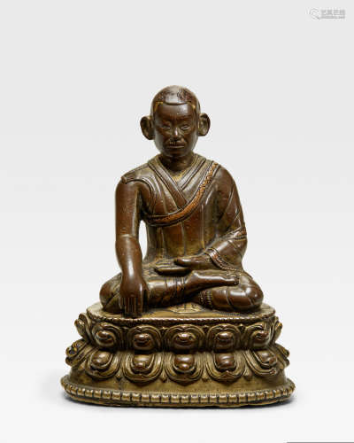 西藏 十四世纪 错红铜噶举喇嘛铜像