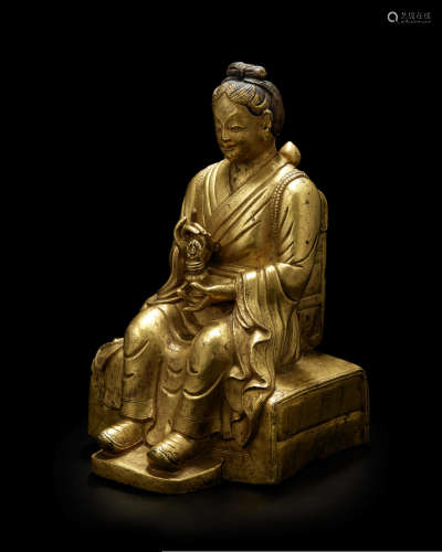 西藏 十七/十八世纪 铜鎏金达摩多罗尊者像