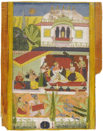 AN ILLUSTRATION FROM A RAGAMALA SERIES: MADHUMADHAVI RAGINI MEWAR, CIRCA 1695