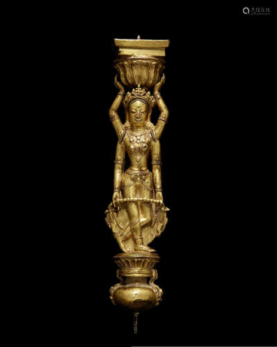 丹萨替 十四/十五世纪 铜鎏金双面塔柱