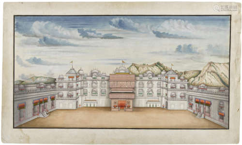 PARADE GROUND OF ALWAR PALACE ATTRIBUTED TO THE ATELIER OF GHULAM ALI KHAN, ALWAR, CIRCA 1820