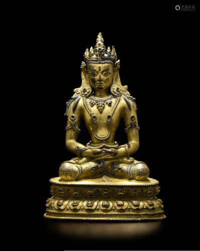西藏 十六世纪 铜鎏金无量寿佛坐像