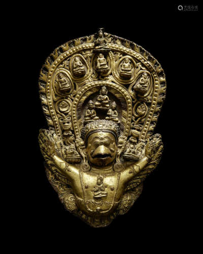 西藏 十六世纪 铜鎏金锤迭大鹏金翅鸟饰牌