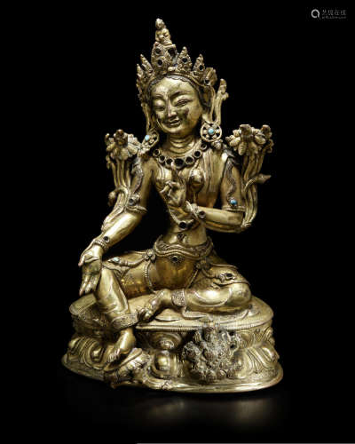 西藏 十六世纪 铜鎏金度母像