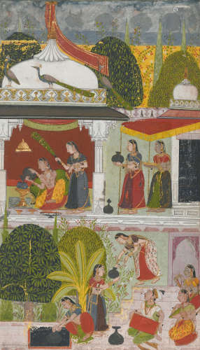 AN ILLUSTRATION FROM A RAGAMALA SERIES: BHAIRAVI RAGINI MEWAR, CIRCA 1695