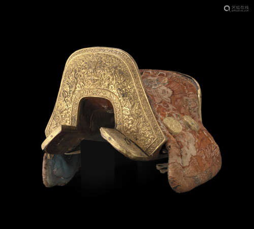 德格 藏东 约十八世纪 铜鎏金马鞍