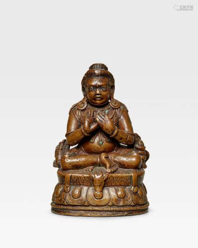 西藏 约十五世纪 错银毘鲁巴铜像