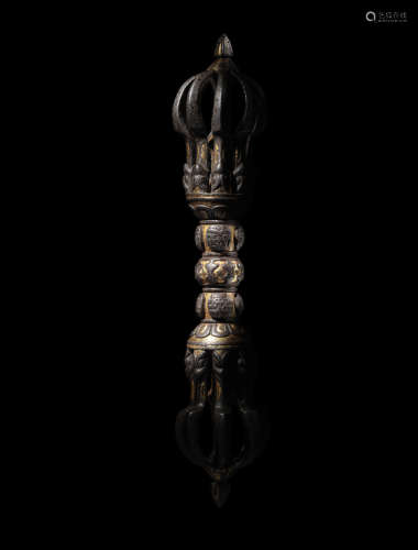 西藏或中原 约十二世纪 铁鋄金金刚杵