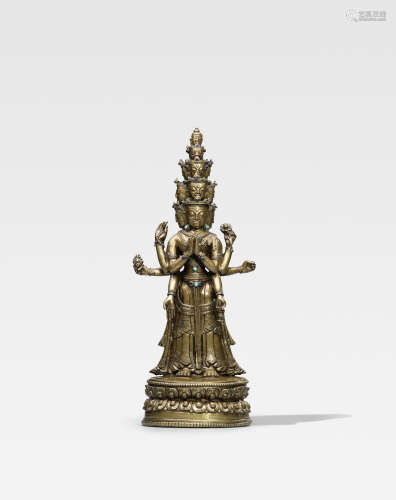 西藏 约十四/十五世纪 十一面观音铜像