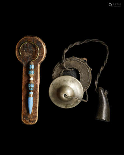 西藏 十九世纪 松石珍珠金饰俗官耳坠