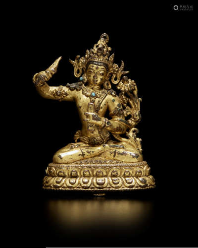 尼泊尔 十二/十三世纪 铜鎏金文殊菩萨像