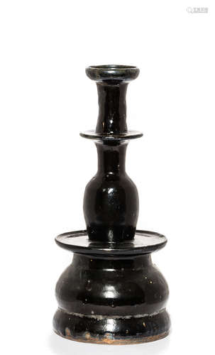 Chinese Antique Black Glazed Porcelain Candlestick, Liao Dynasty